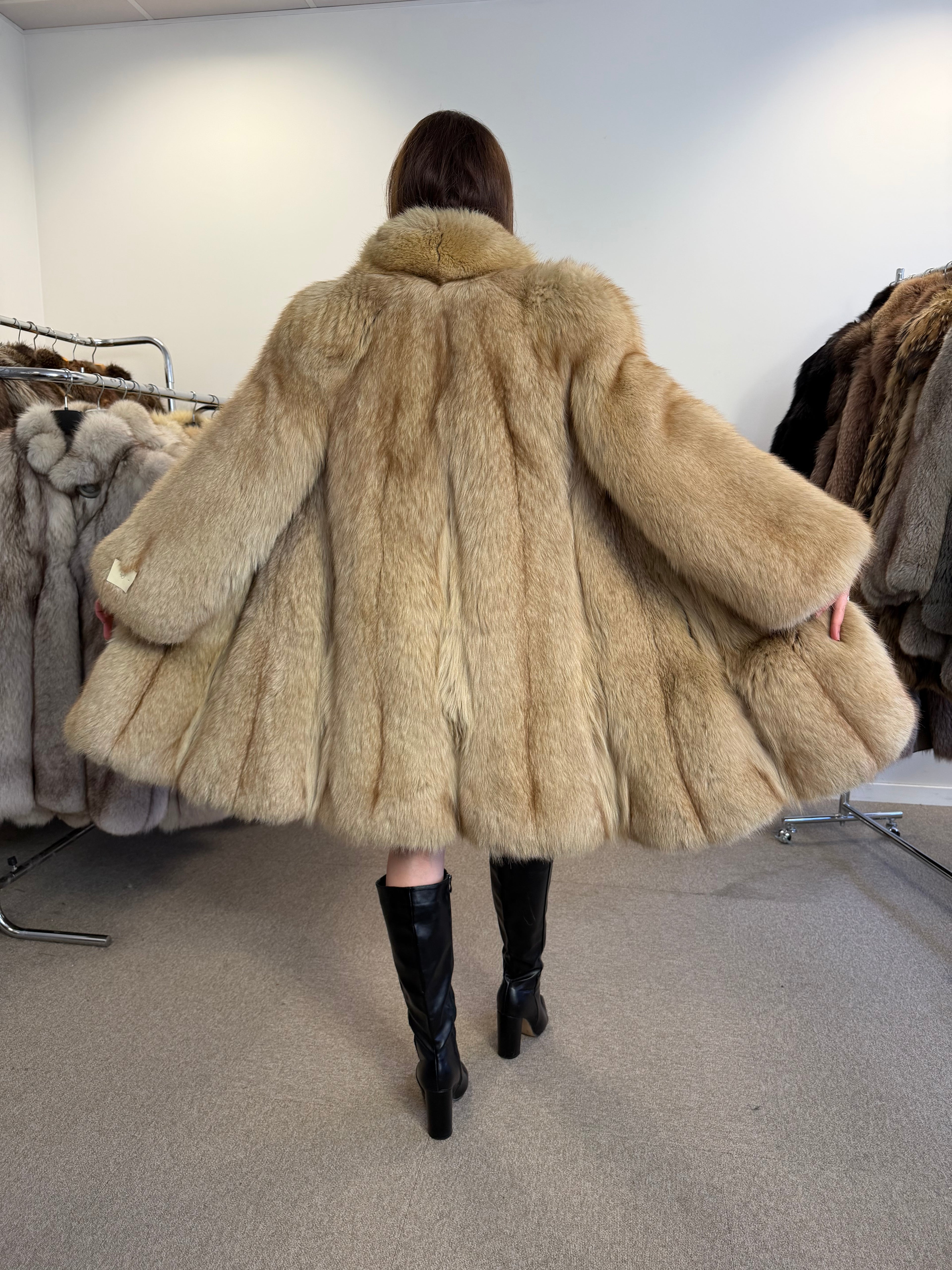 Blue Fox Fur Coat, Golden Reflection, Size S