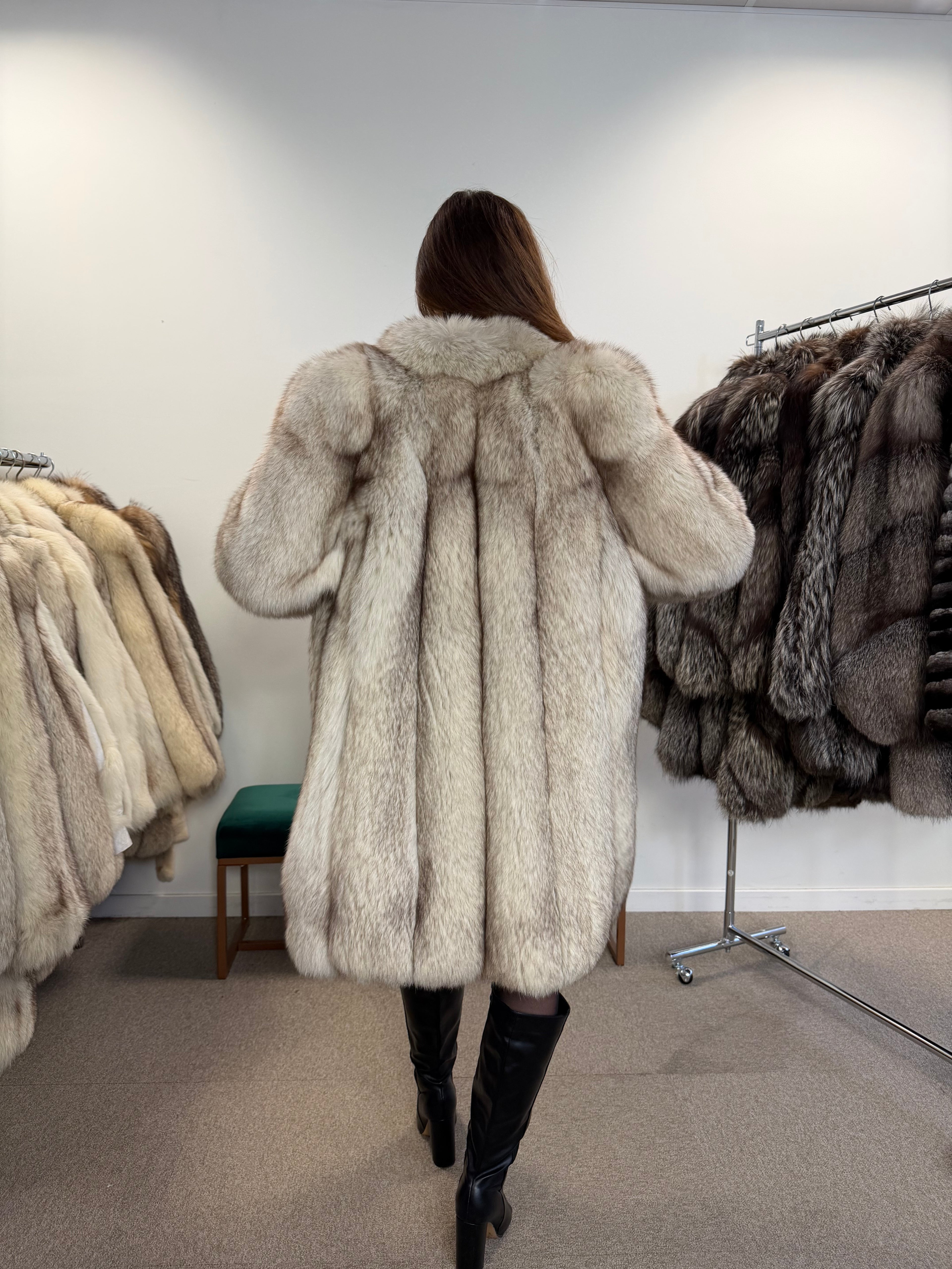 White Nordic Fox Fur Coat, Size XL
