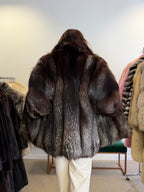 Silver Fox Fur Coat, Dark, Size XL