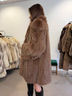 Fox Fur Coat, Brown, Size M