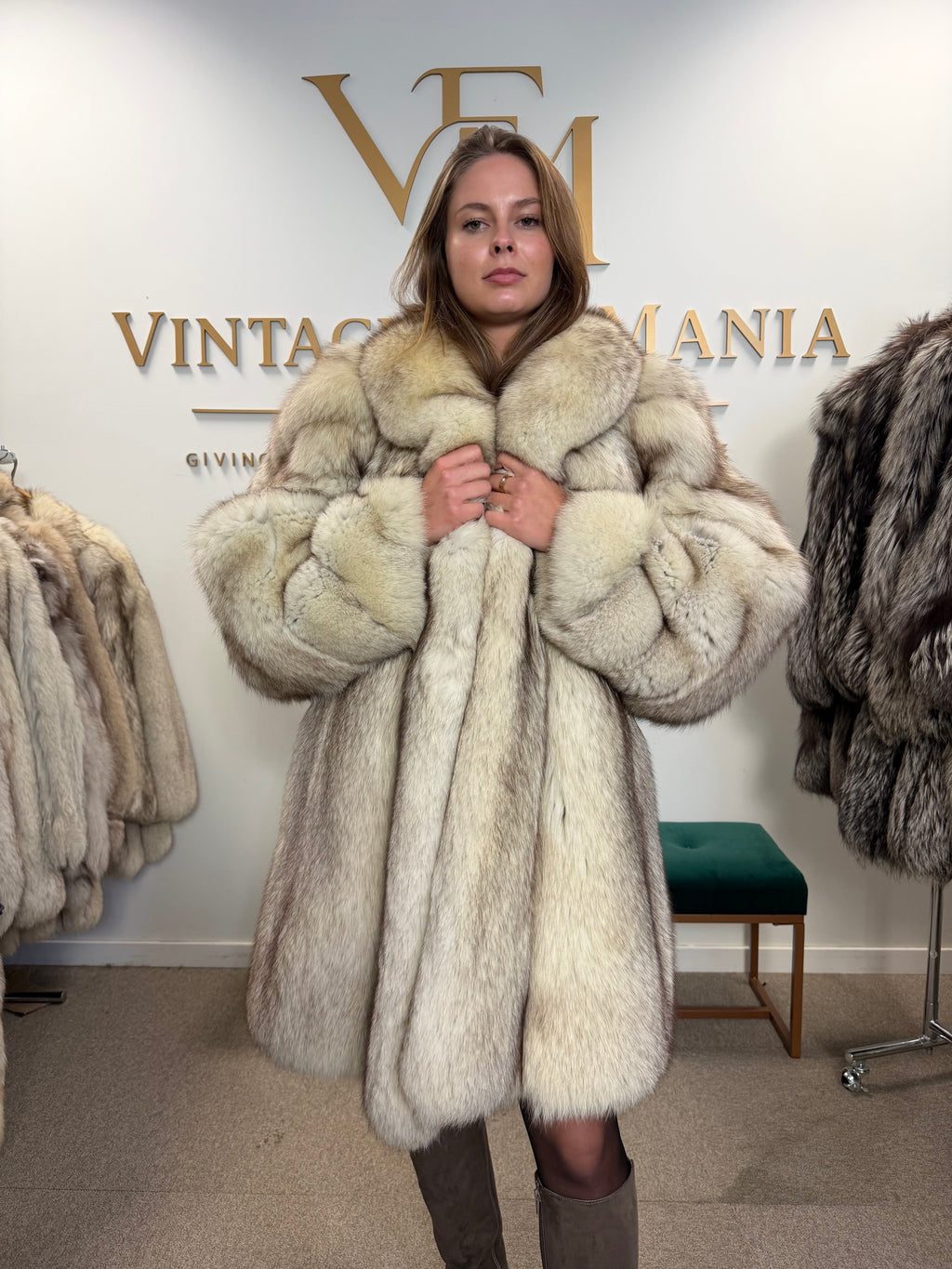 White Fox Fur Coat, 4XL, Swinger, Luxury