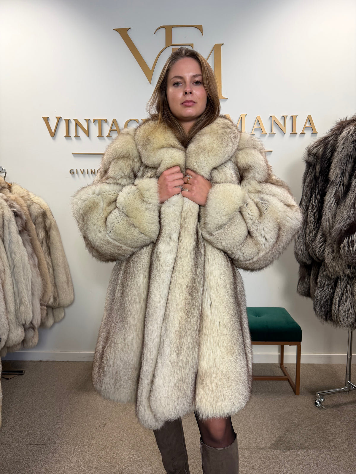 White Fox Fur Coat, 4XL, Swinger, Luxury