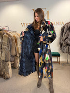 Mixed Colour Dyed Mink Fur Coat, XL, Full Length, Belted