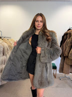 Blue Fox Fur Coat, Light Blue, Size M