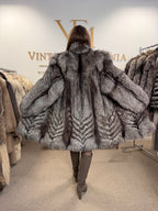 Silver Fox Fur Coat, Medium, Trimmed, Luxury