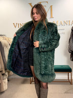 Green Dyed Mink Fur Coat with Fox Collar, XL