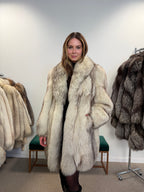 White Nordic Fox Real Fur Coat, Size L