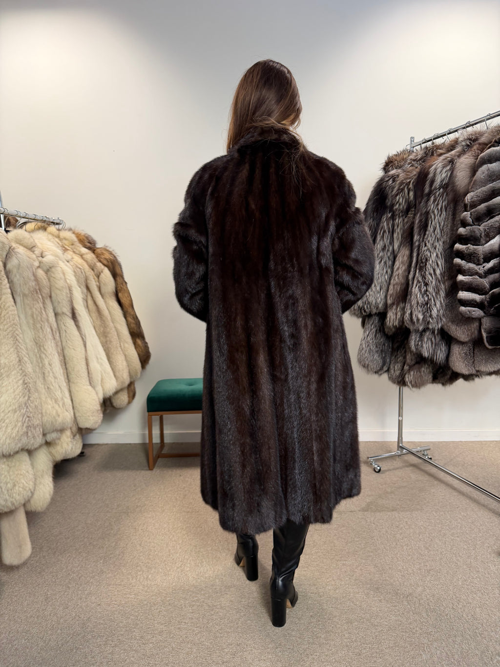 Mink Fur Coat, Dark Brown, Size M