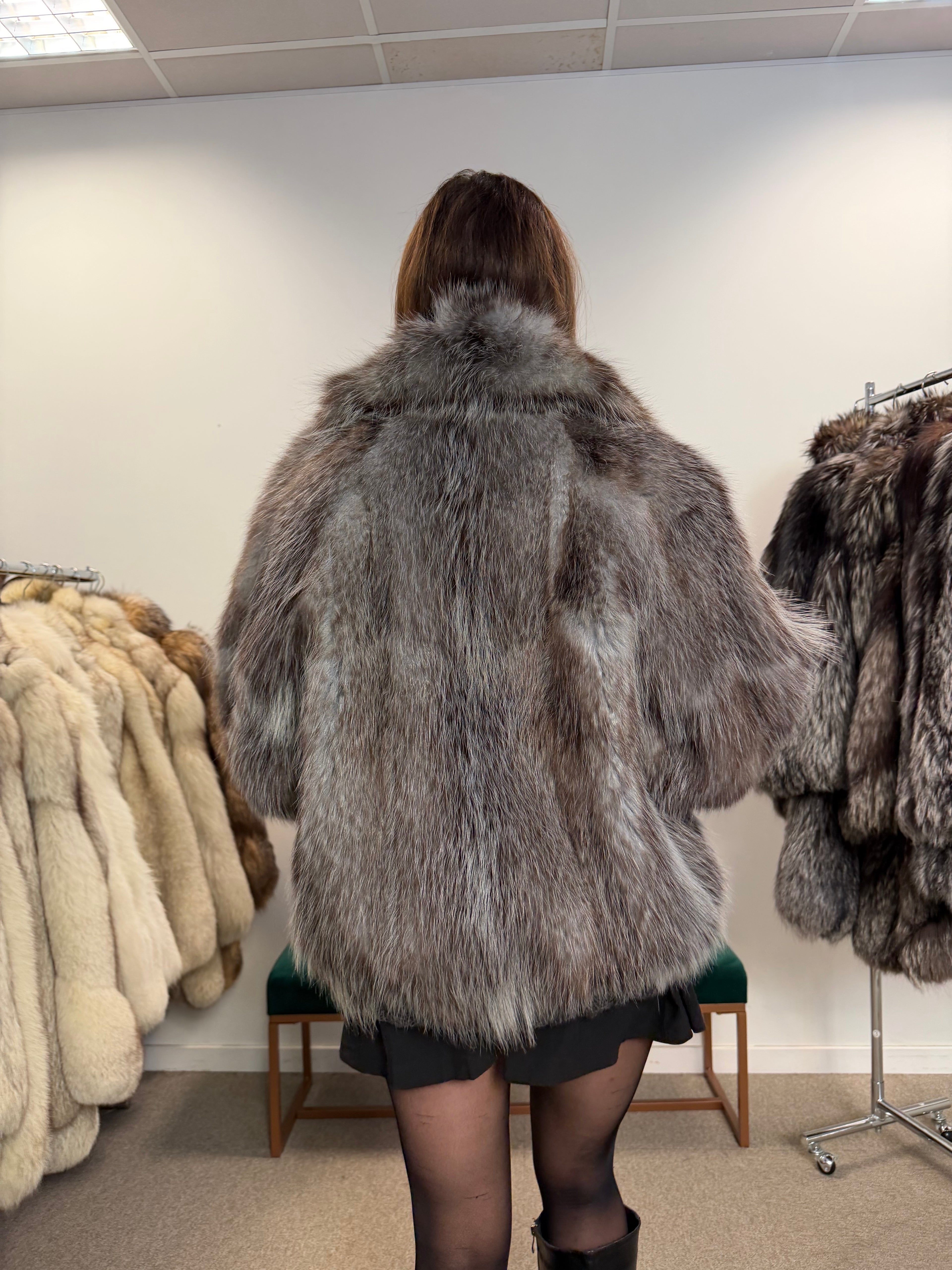 Opossum Fur Jacket, Hooded, Size M
