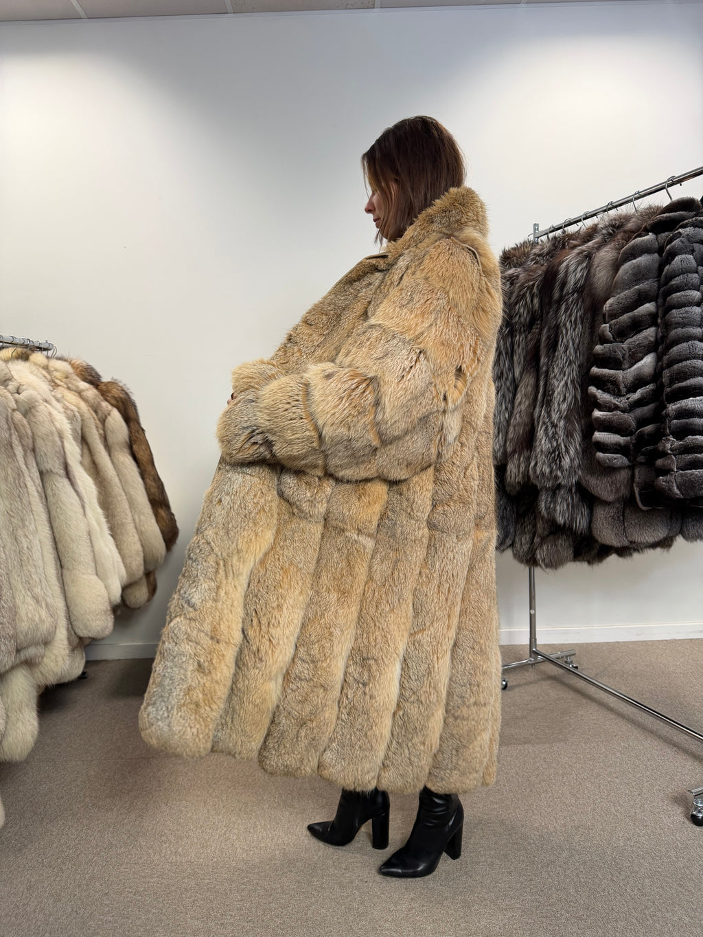 Lynx & Fox Fur Coat, Convertible, Full Length, Size L