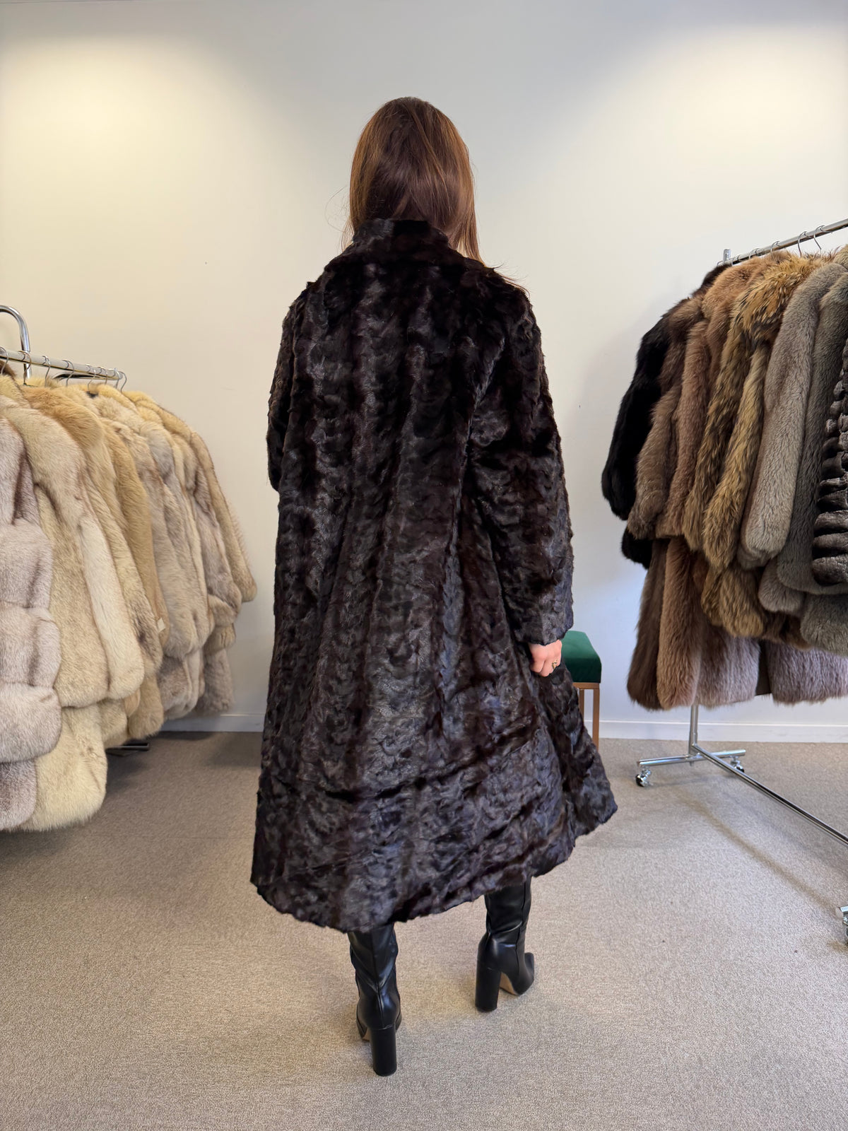 Brown Mink Fur Coat, Pieced, Full Length, Medium