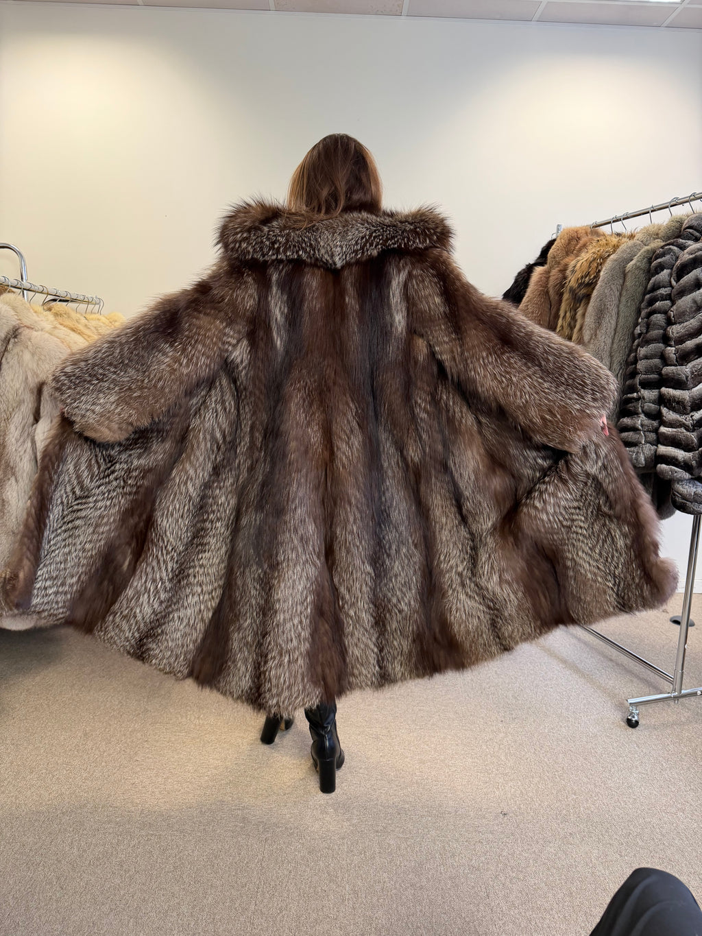 Silver Fox Fur Coat, Full Length, Size M