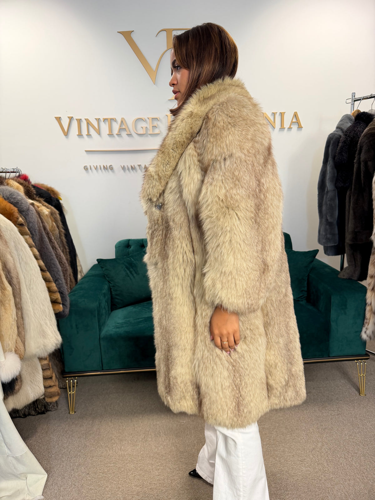 White Nordic Fox Fur Coat, Large, Outlet