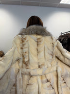 Mink Fur Coat, Sheared White, Fox Collar, Size M