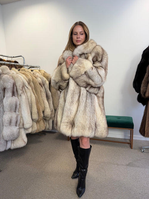 Fox Fur Coat, White Nordic, Oversized 3XL