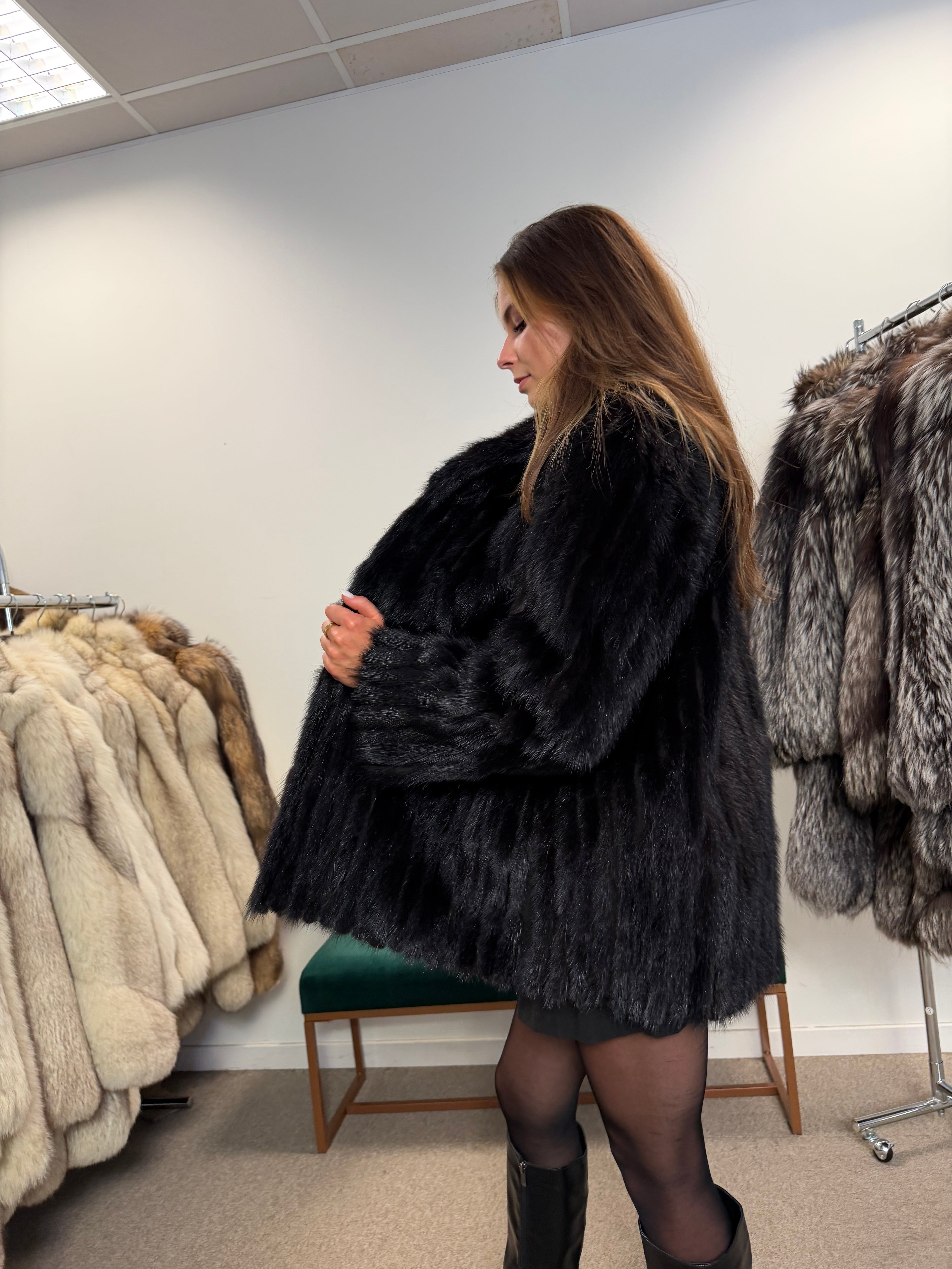 Mink Fur Jacket, Black, Size M