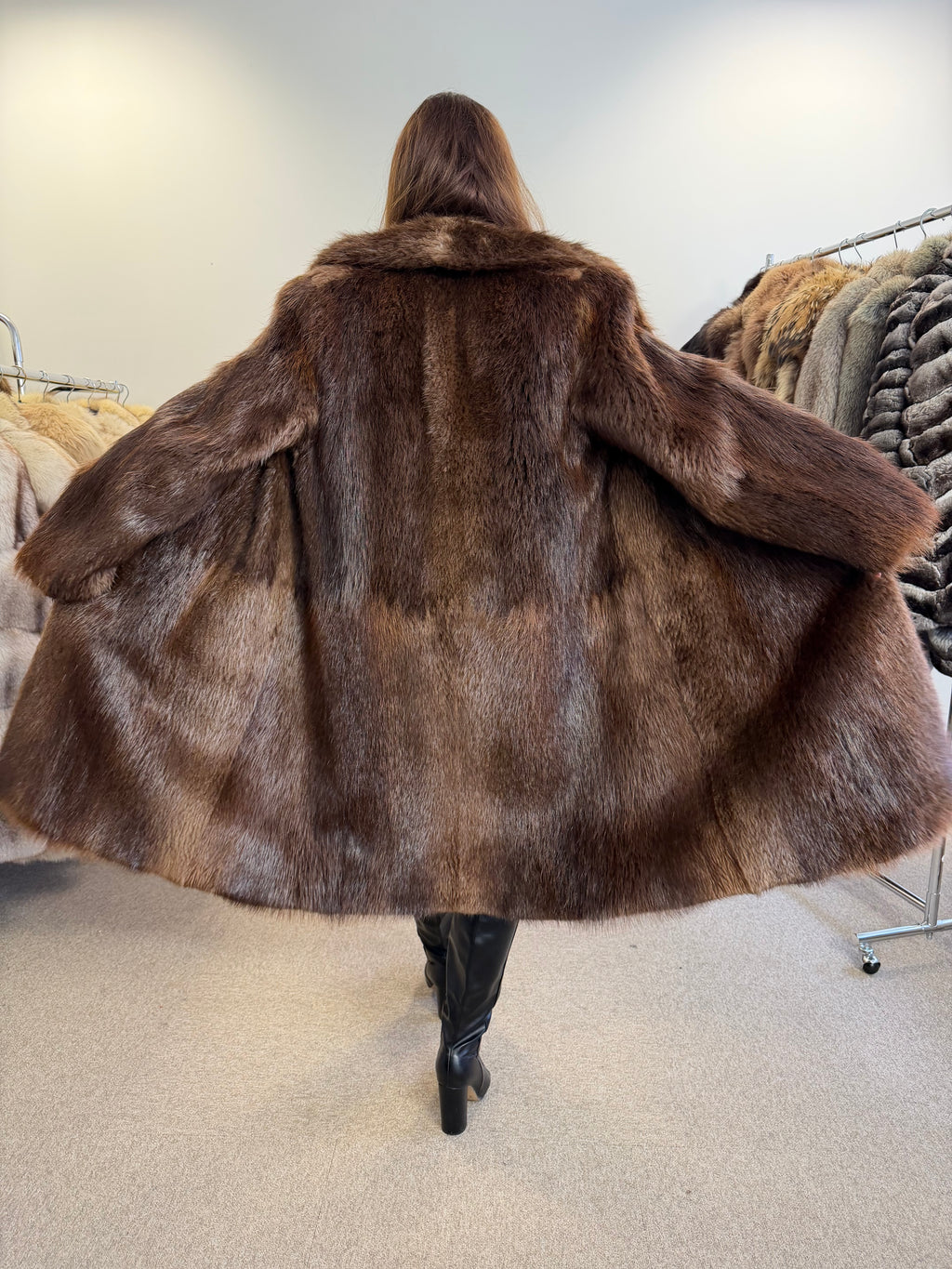 Beaver Fur Coat, Thick Fur, Size M
