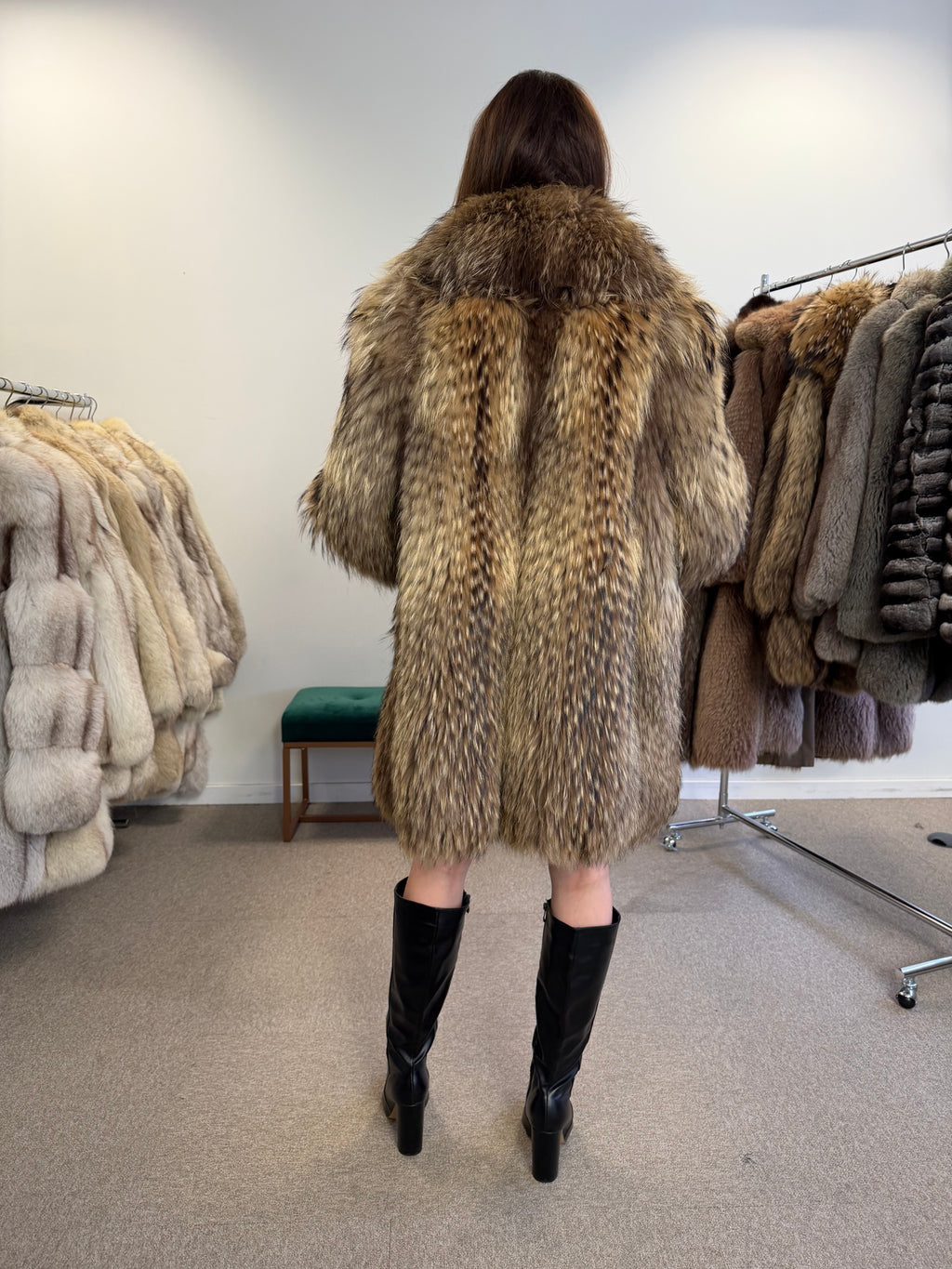 Raccoon Fur Coat, Size M
