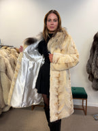 Mink Fur Coat, Sheared White, Fox Collar, Size M