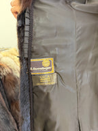 Mink Fur Coat, Dark Brown, SAGA Mink with brown fox Collar, L size