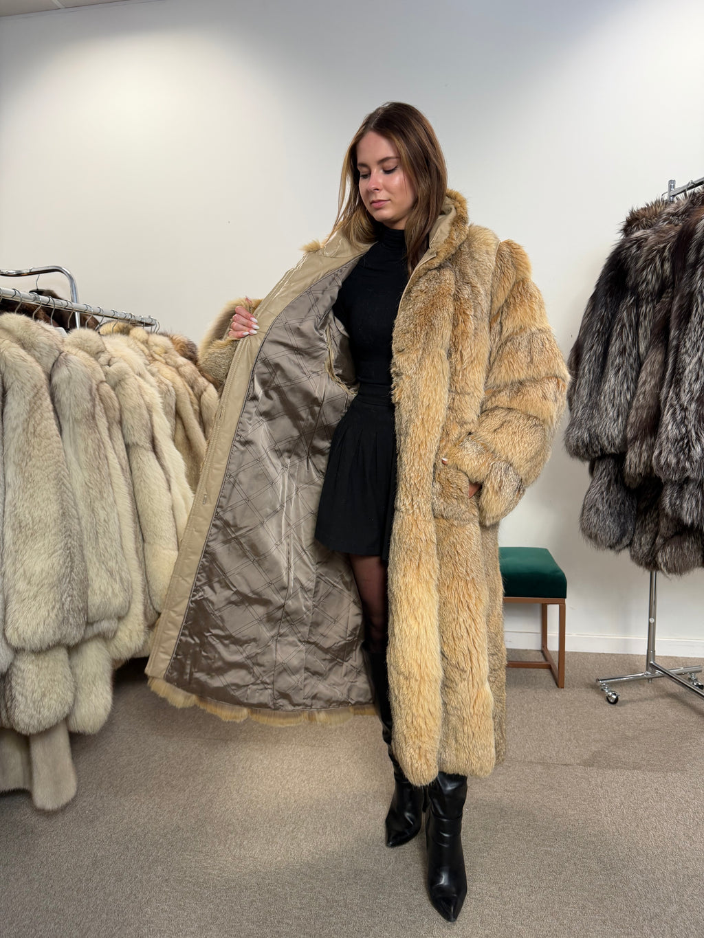 Lynx & Fox Fur Coat, Convertible, Full Length, Size L