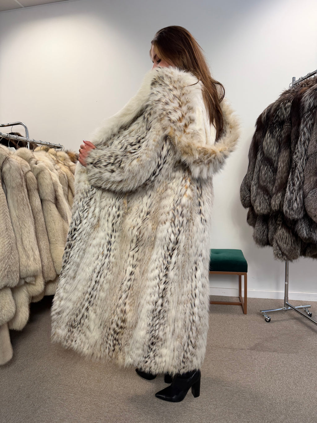 White Fox and Finn Raccoon Real Fur Coat, Size XL