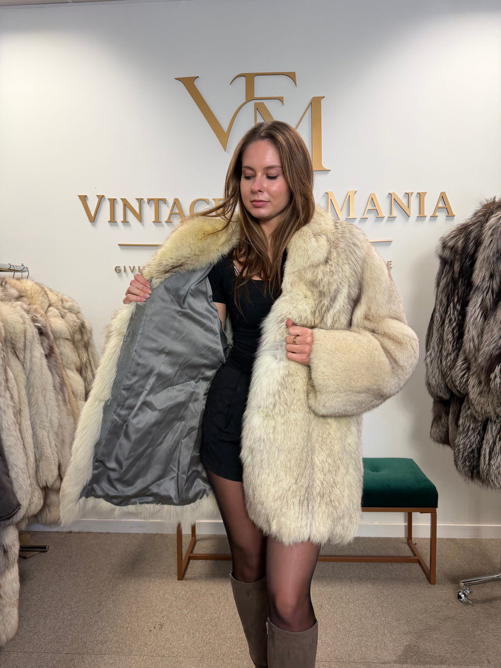 White Fox Fur Coat, Medium, Outlet