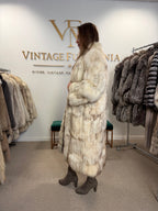 White Fox Fur Coat, Full Length, Pieced, Slim Medium