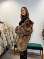 Fox Fur Coat, Cross Fox, Shoulder Pads, Size M