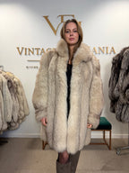 White Fox Fur Coat, Large, Brown Lining