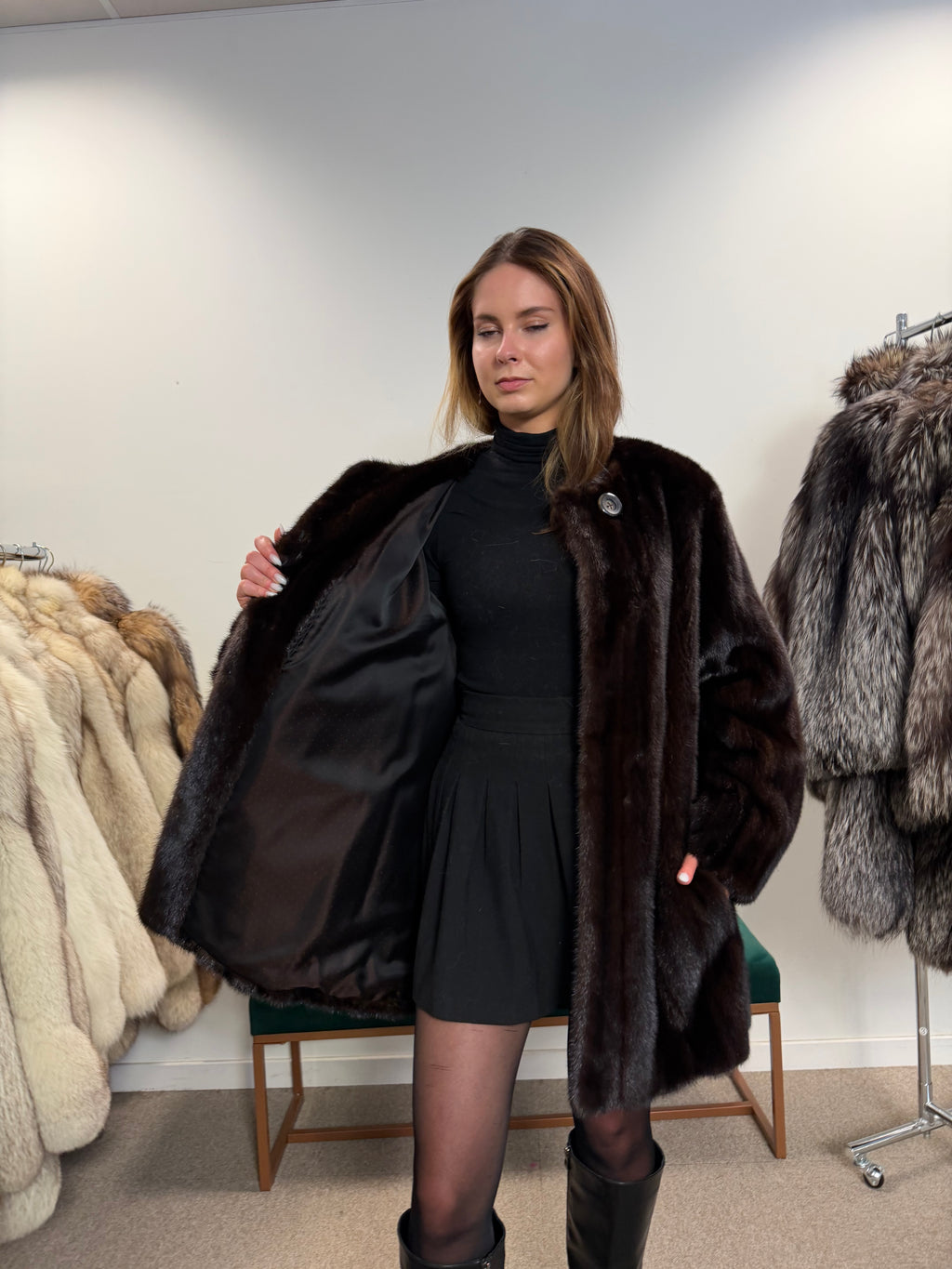 Mink Real Fur Jacket, Neckless Style, New