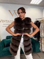 Dark Brown Fox Fur Vest, Medium, New