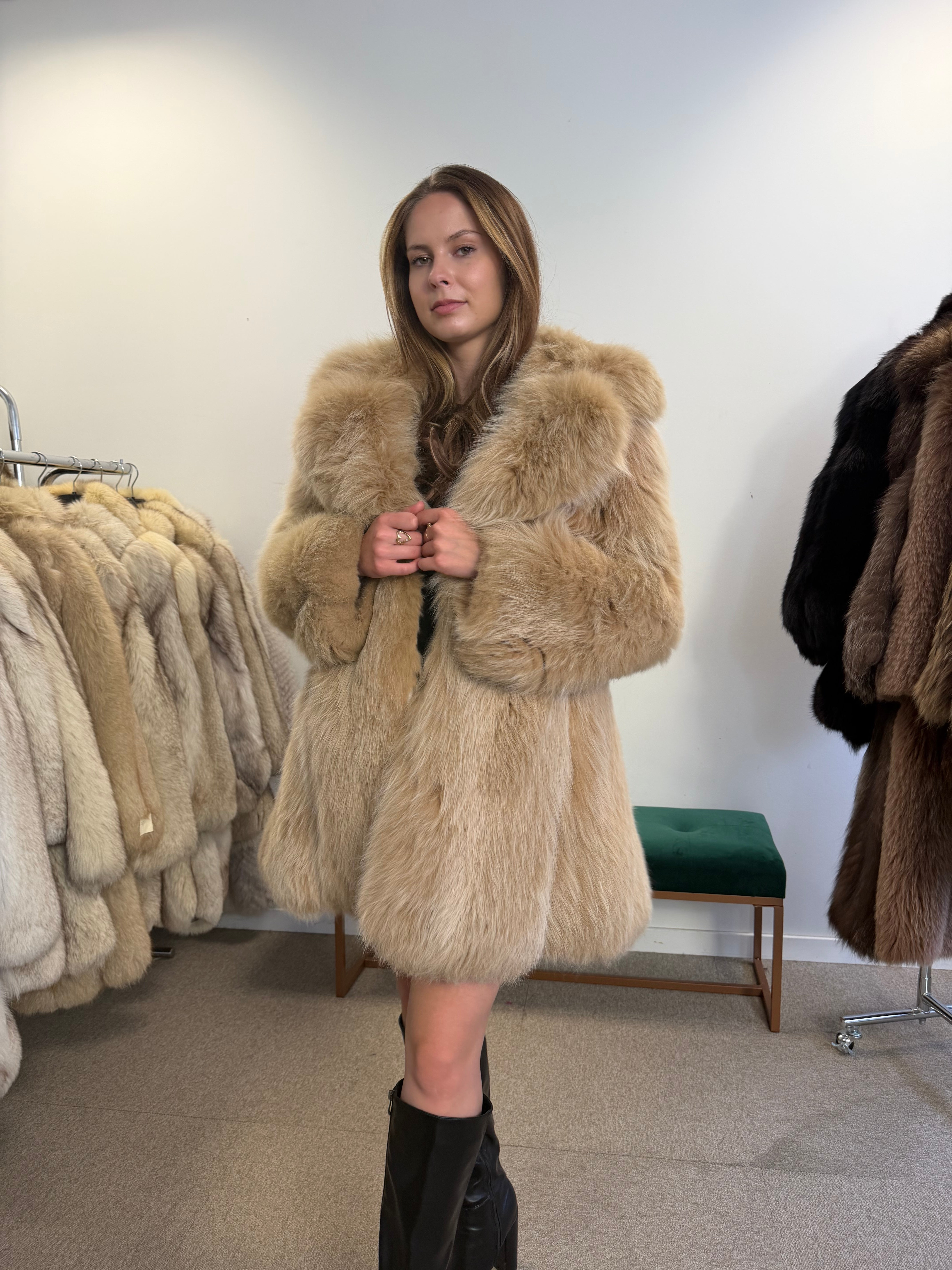 Cream Fox Fur Jacket, Size M | Vintage Fur Mania