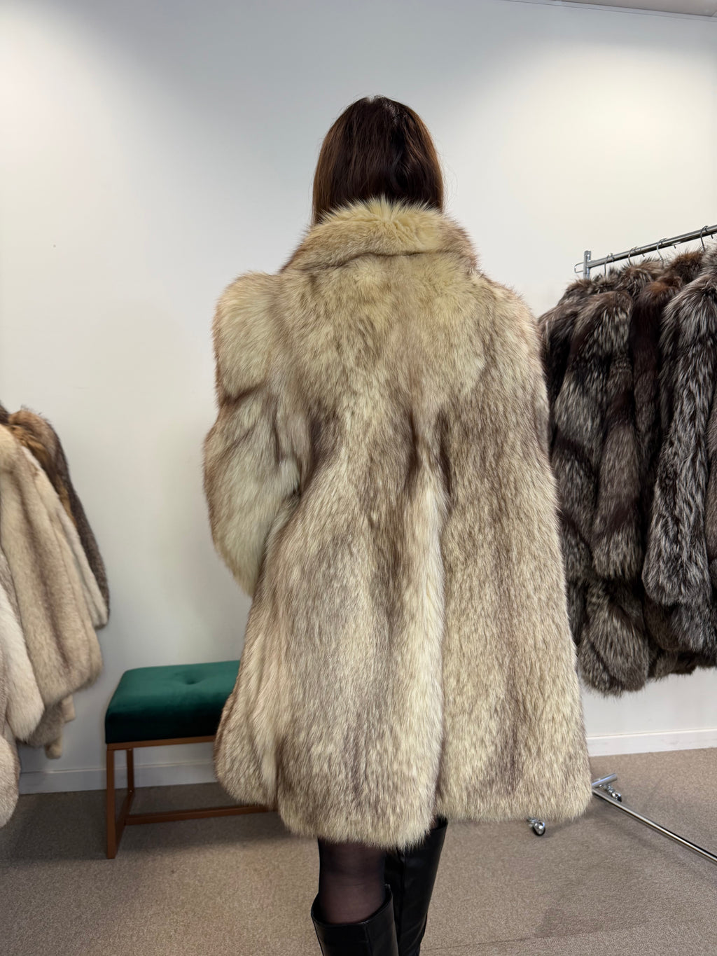 White Nordic Fox Real Fur Coat, Size L