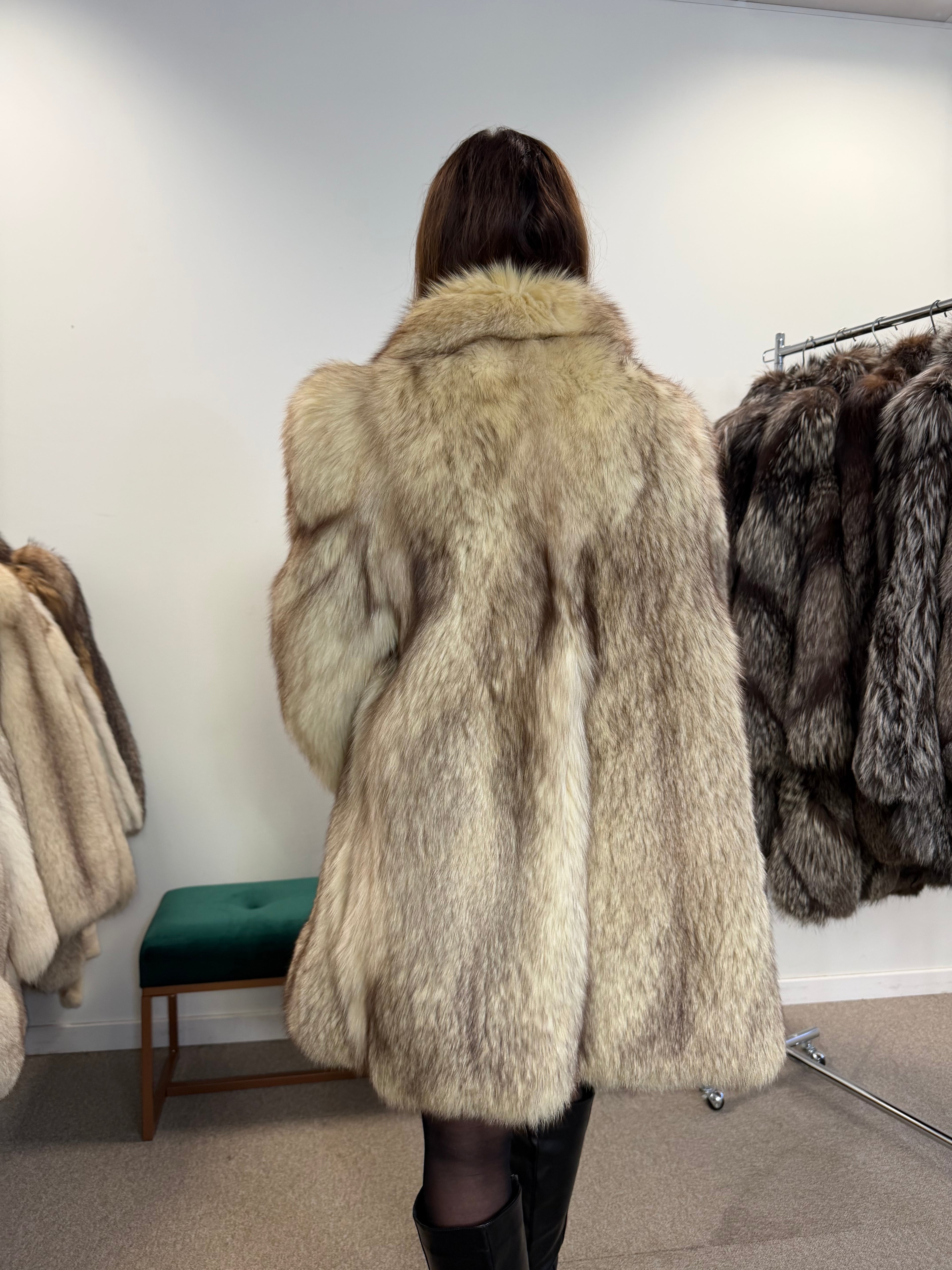White Nordic Fox Real Fur Coat, Size L