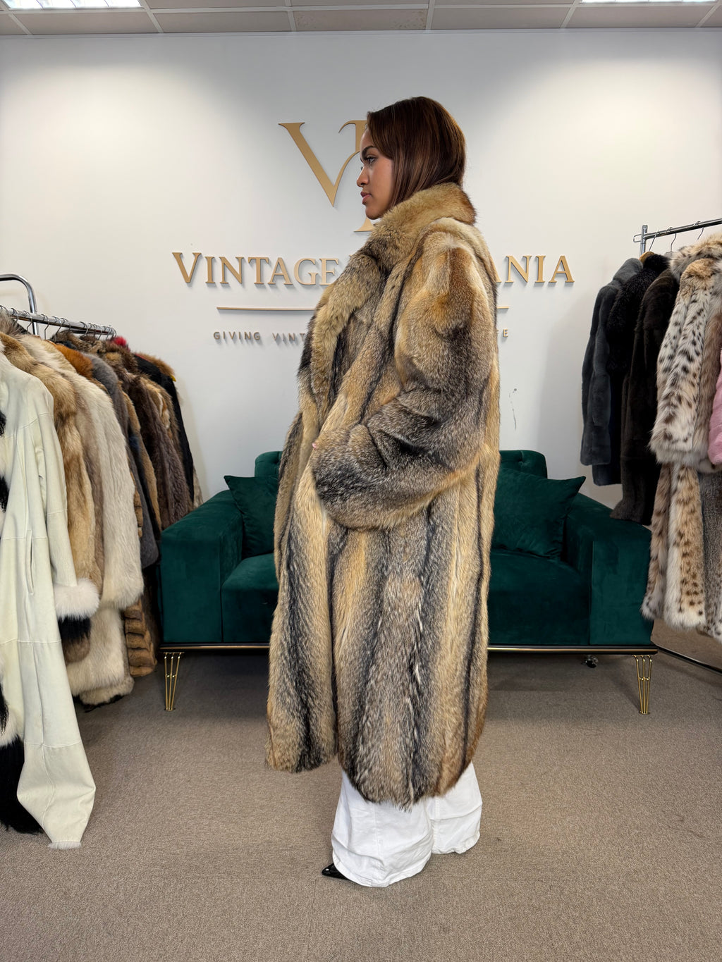 Coyote Fur Coat for Men, XL, Full Length