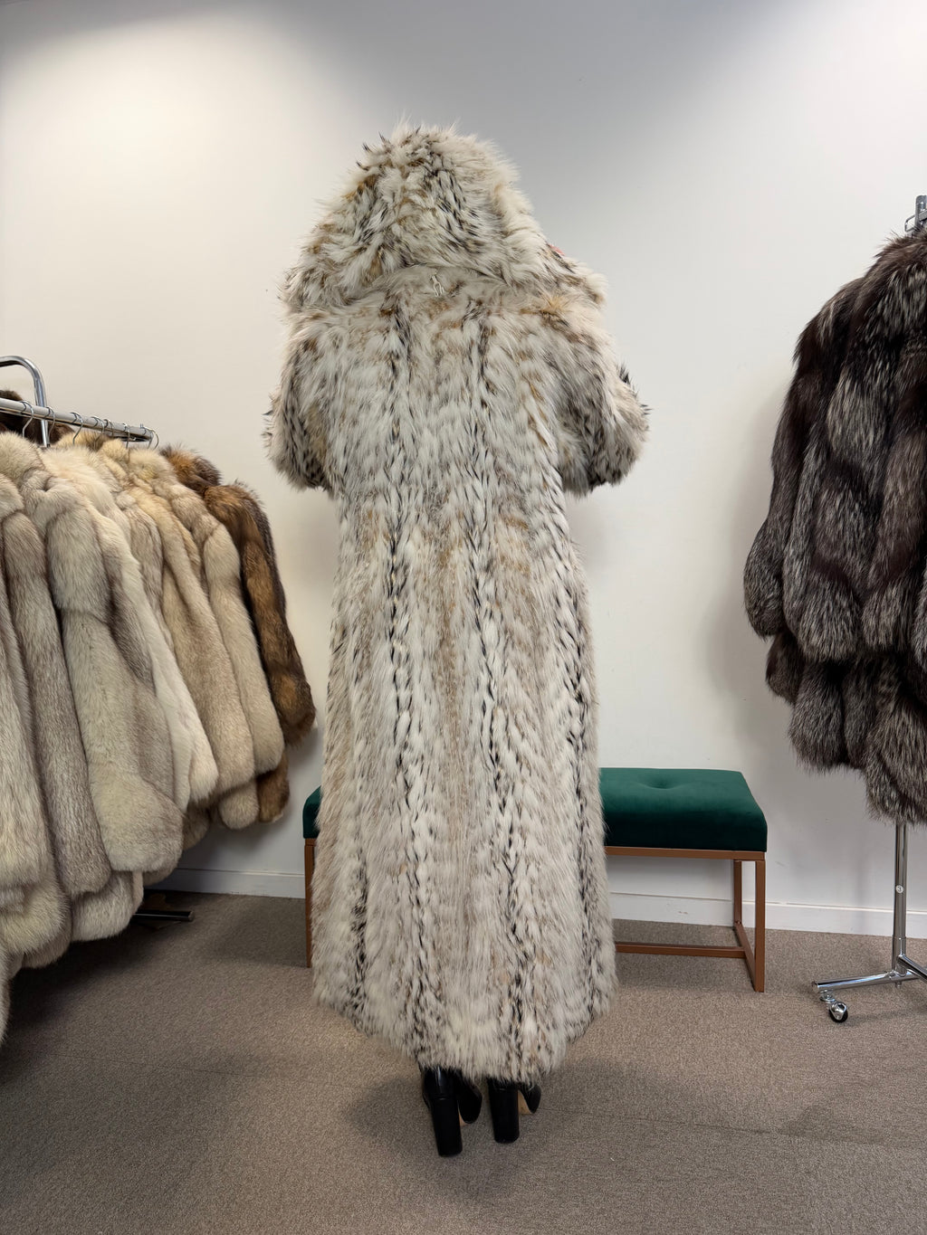 White Fox and Finn Raccoon Real Fur Coat, Size XL