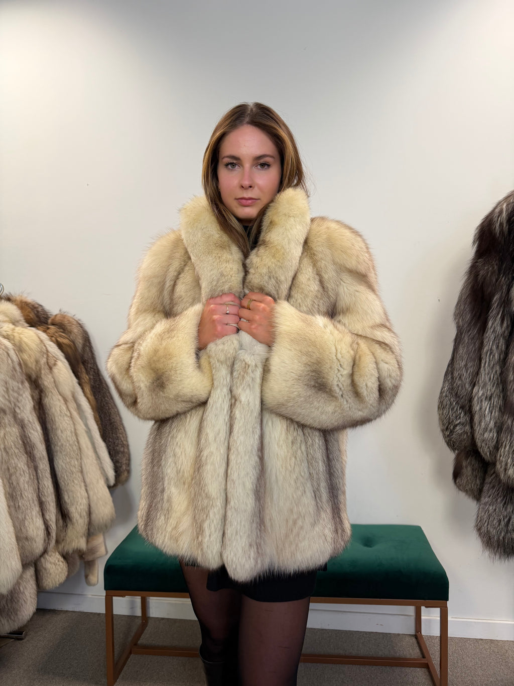 White Nordic Fox Real Fur Jacket, Size M