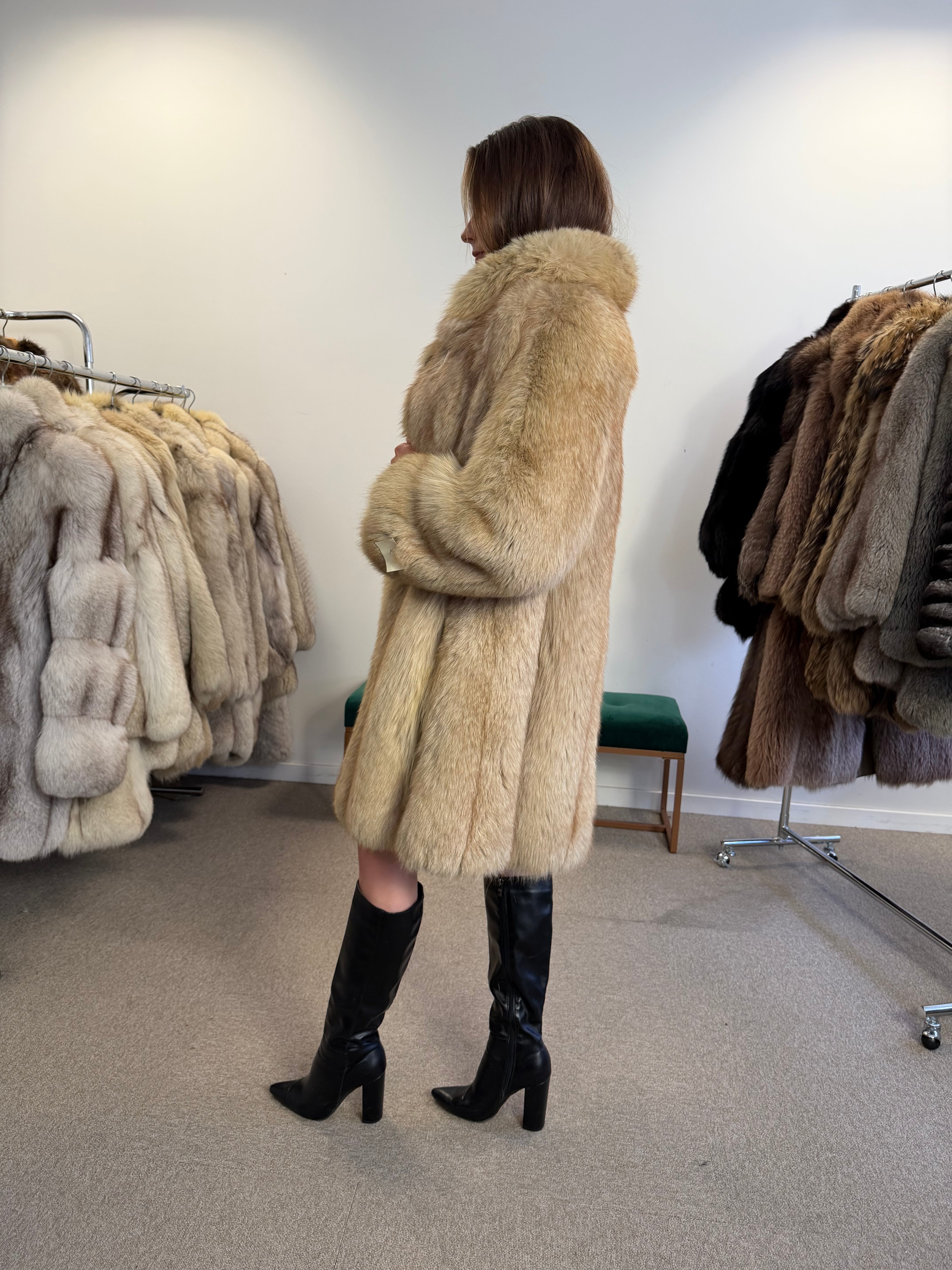 Blue Fox Fur Coat, Golden Reflection, Size S