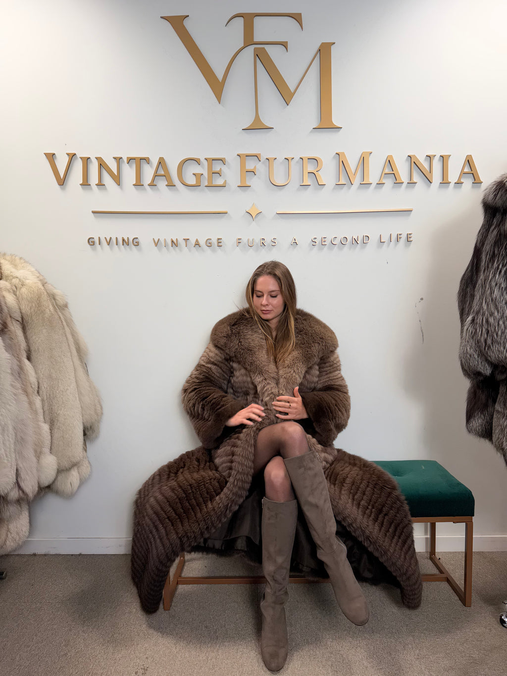 Fluffy Brown Fox Fur Coat, Medium, Extra Full Length, trimmed fur