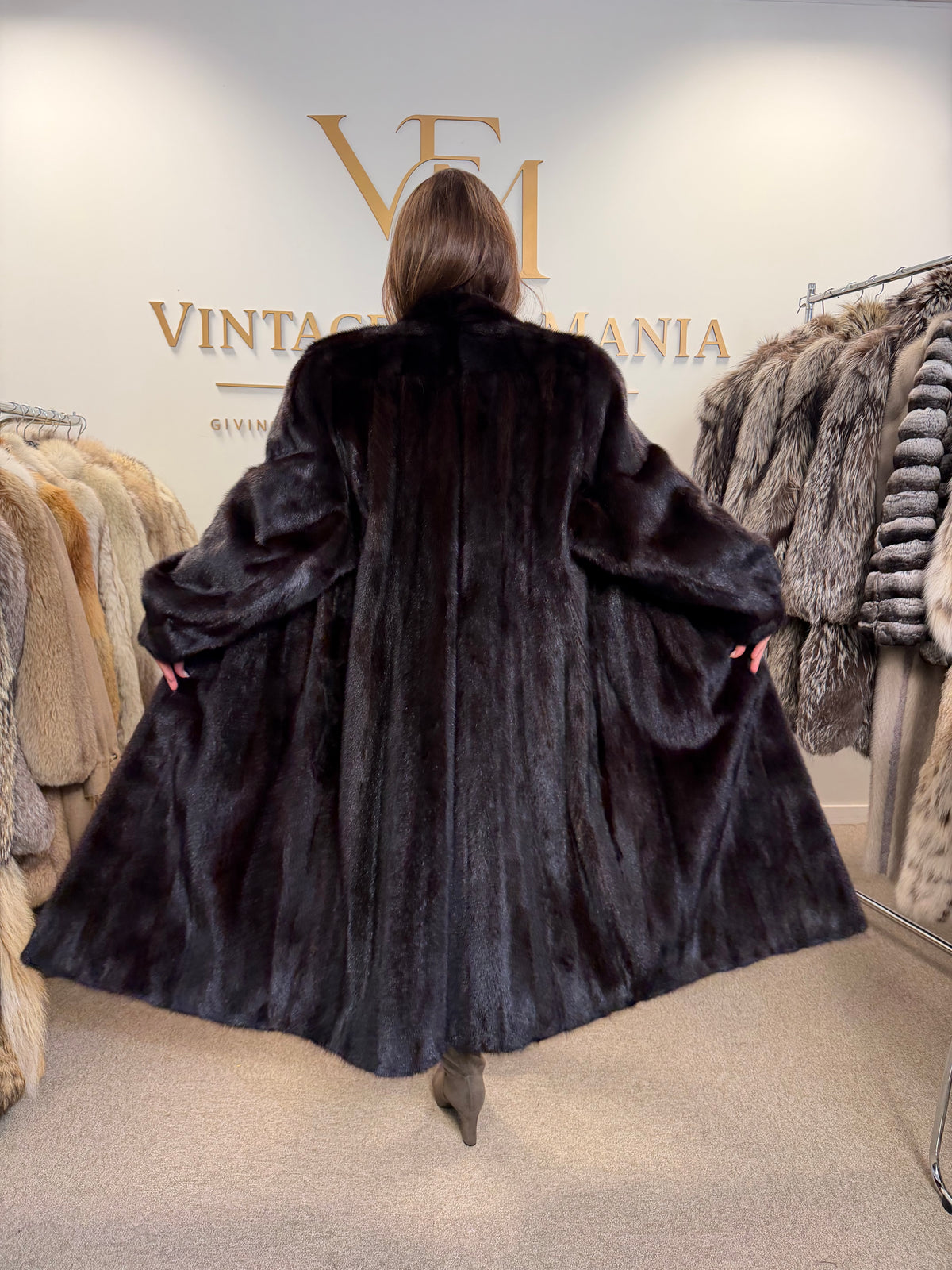 Brown Mink Fur Coat, XXL, Full Length