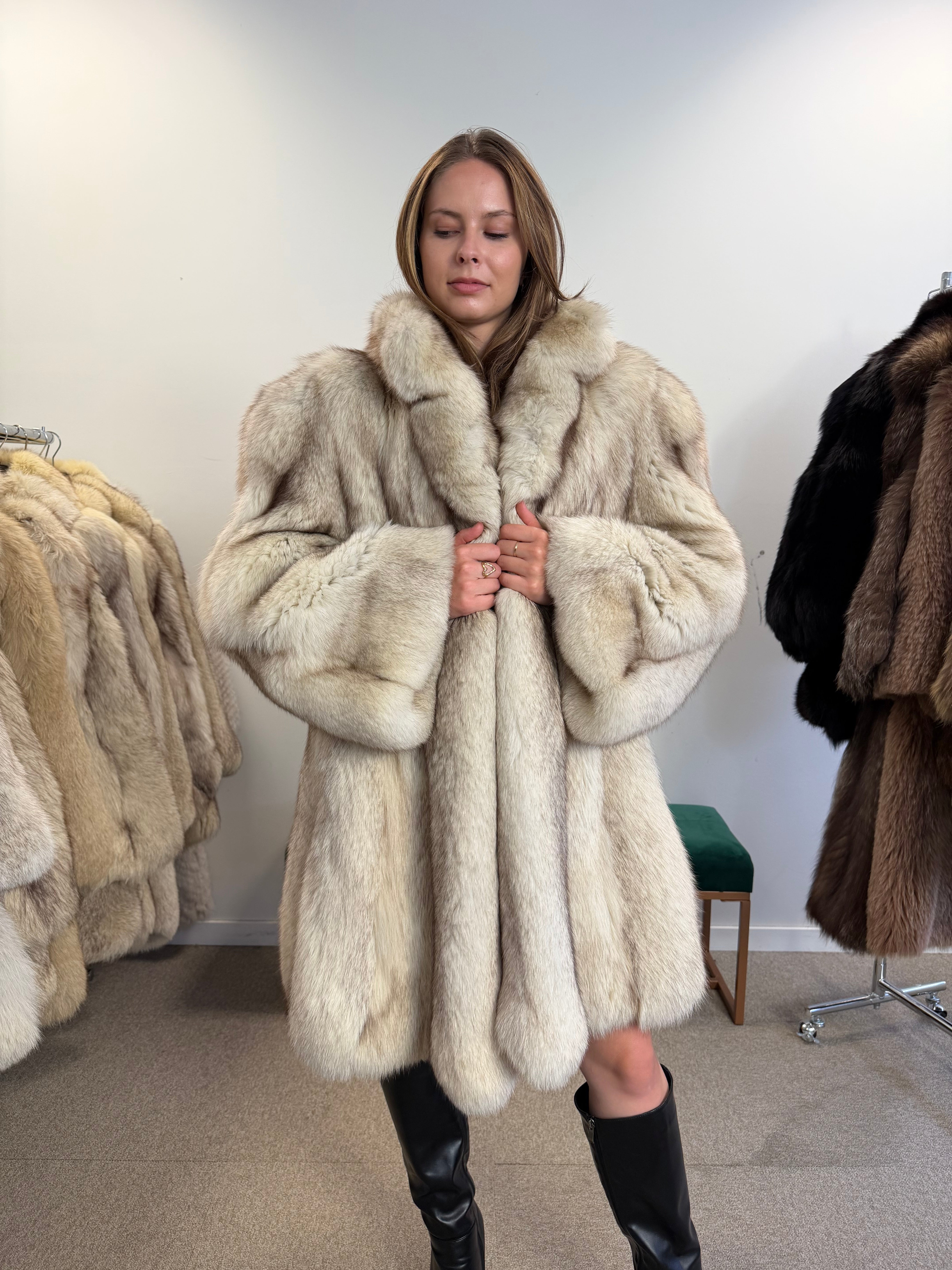 White Nordic Fox Fur Coat, Oversized 3XL | Vintage Fur Mania