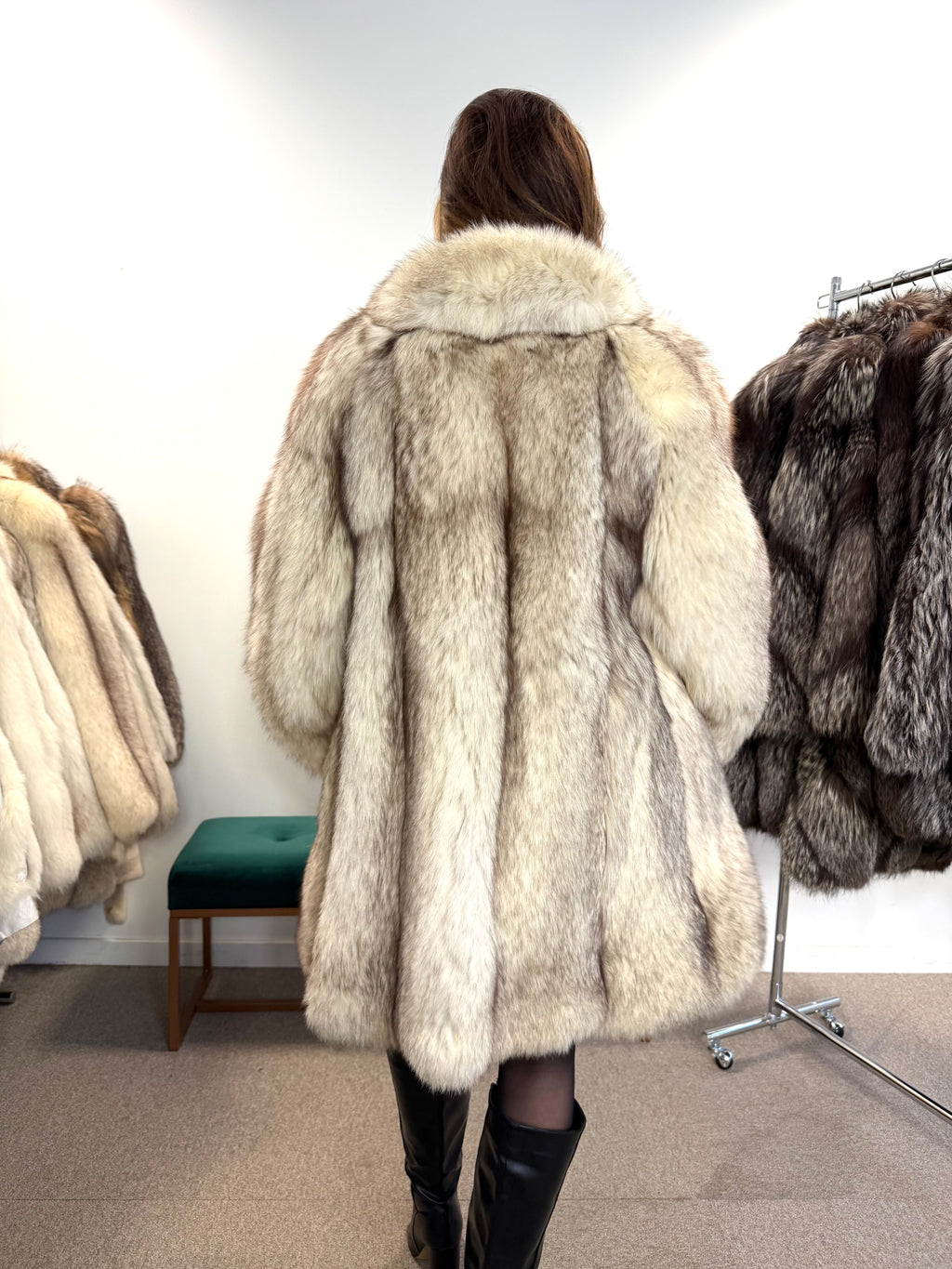 White Nordic Arctic Fox Fur Coat, Size L