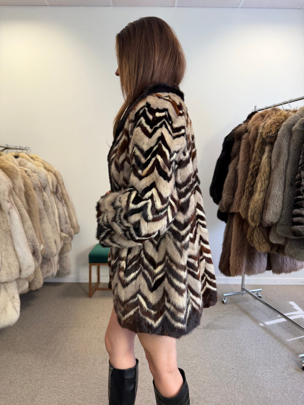 Unique Mink Fur Jacket, Mixed Pelt, speacial Design