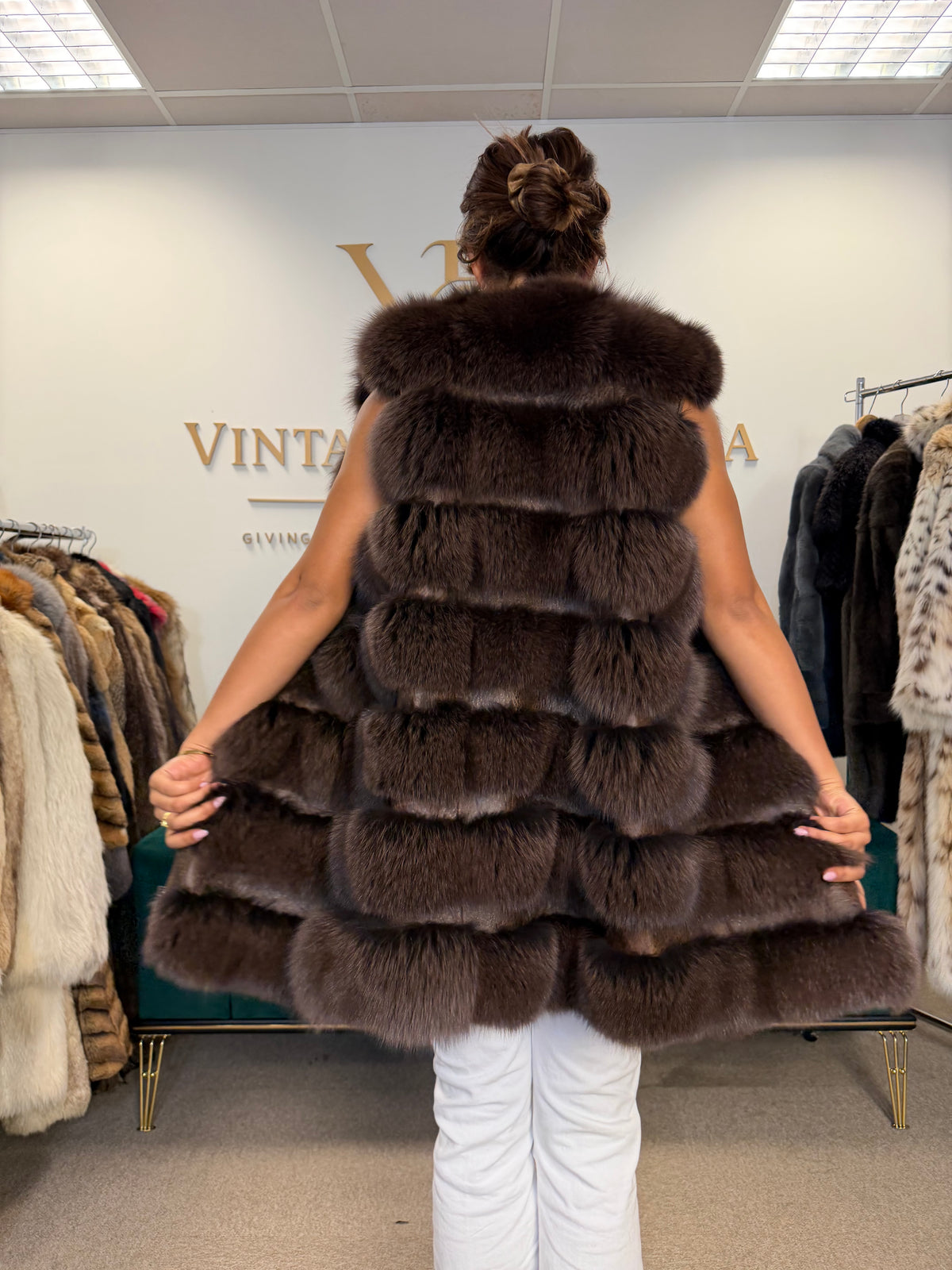 Dark Brown Fox Fur Vest, Medium, New