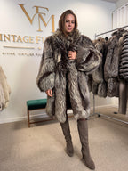 Silver Fox Fur Coat, XL, Super Fluffy