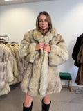 Fox Fur Coat, White, Size M