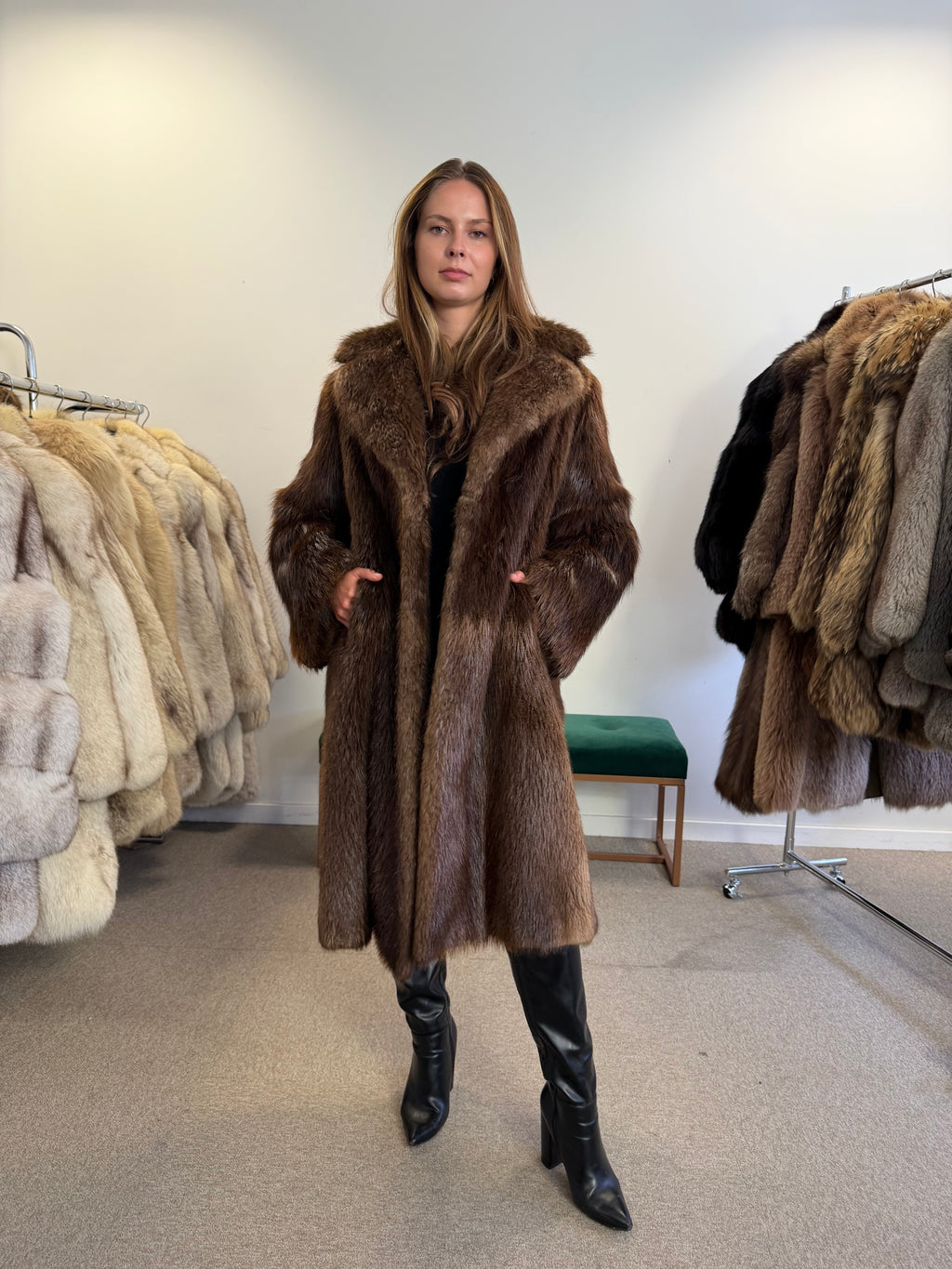 Beaver Fur Coat, Thick Fur, Size M