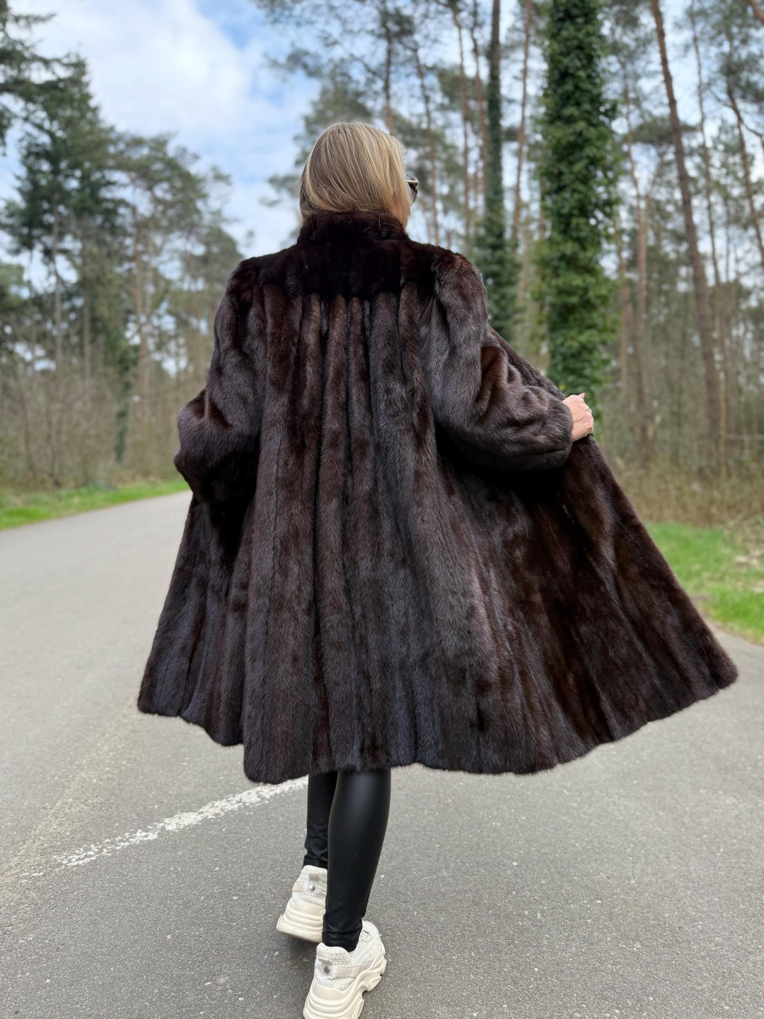 Saga Mink Dark Brown Mink Fur Coat, Medium Size, Premium Selected Mink Fur Coat, Soft Thick Mink Fur, Real Brown Mink Fur Coat, High Quality