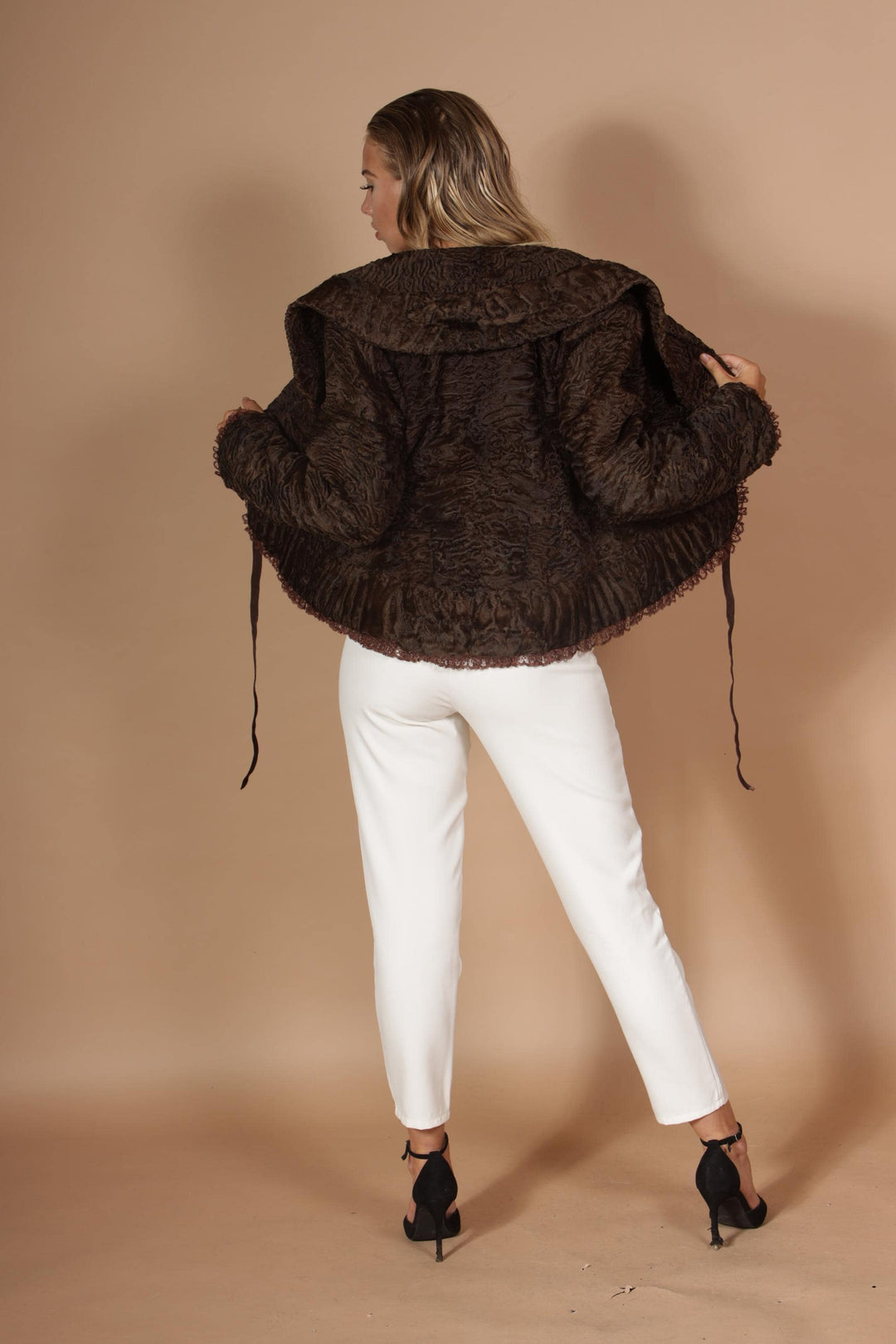 Brown swakara fur jacket , small size luxury design astrakhan fur jacket, real fur coat, short blue swakara fur coat, made in greece, new